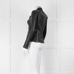 Muubaa Black Leather Knit Panel Sleeve Biker Jacket