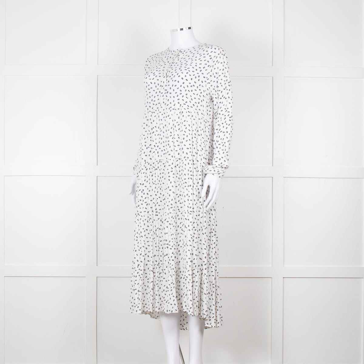 Iris White Black Triangle Print Frill Detail Midi Dress
