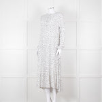 Iris White Black Triangle Print Frill Detail Midi Dress