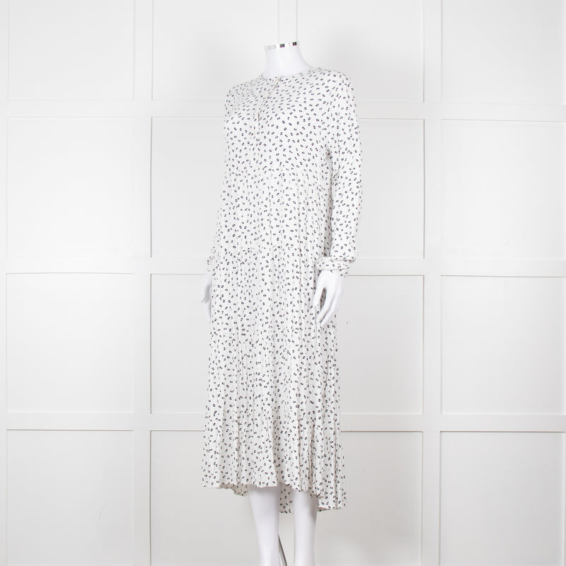 Iris White Black Triangle Print Frill Detail Midi Dress