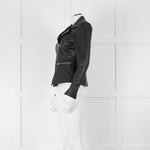 Muubaa Black Leather Knit Panel Sleeve Biker Jacket