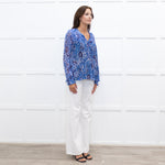 Moliin Blue Patterned Blouse with Smocked Cuffs