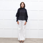 Maje Black White Polka Dot Top With Tiered Sleeve