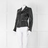 Muubaa Black Leather Knit Panel Sleeve Biker Jacket