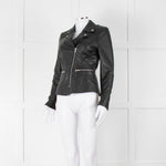 Muubaa Black Leather Knit Panel Sleeve Biker Jacket
