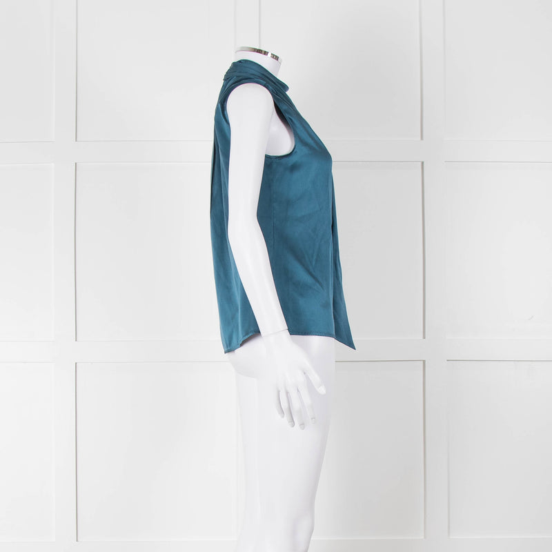 Max Mara Studio Teal Tie Neck Sleeveless Silk Top