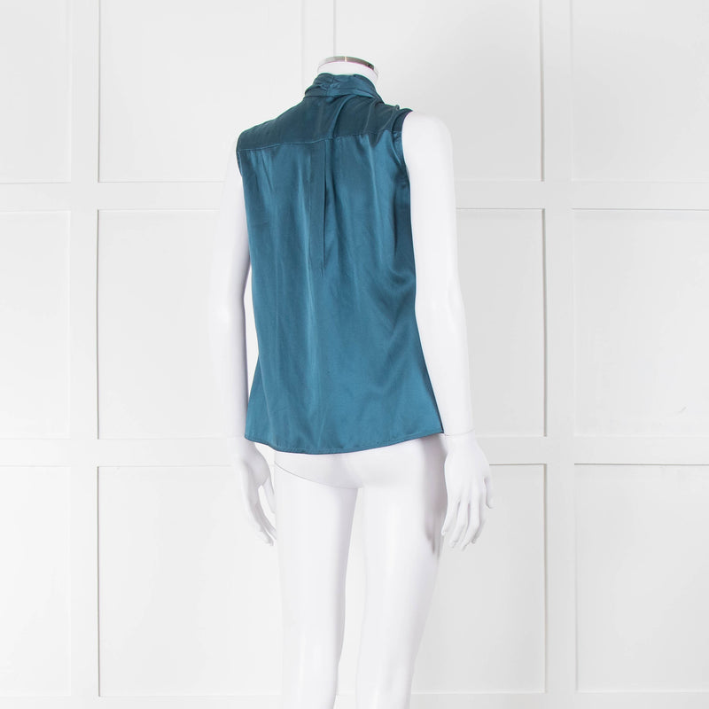 Max Mara Studio Teal Tie Neck Sleeveless Silk Top