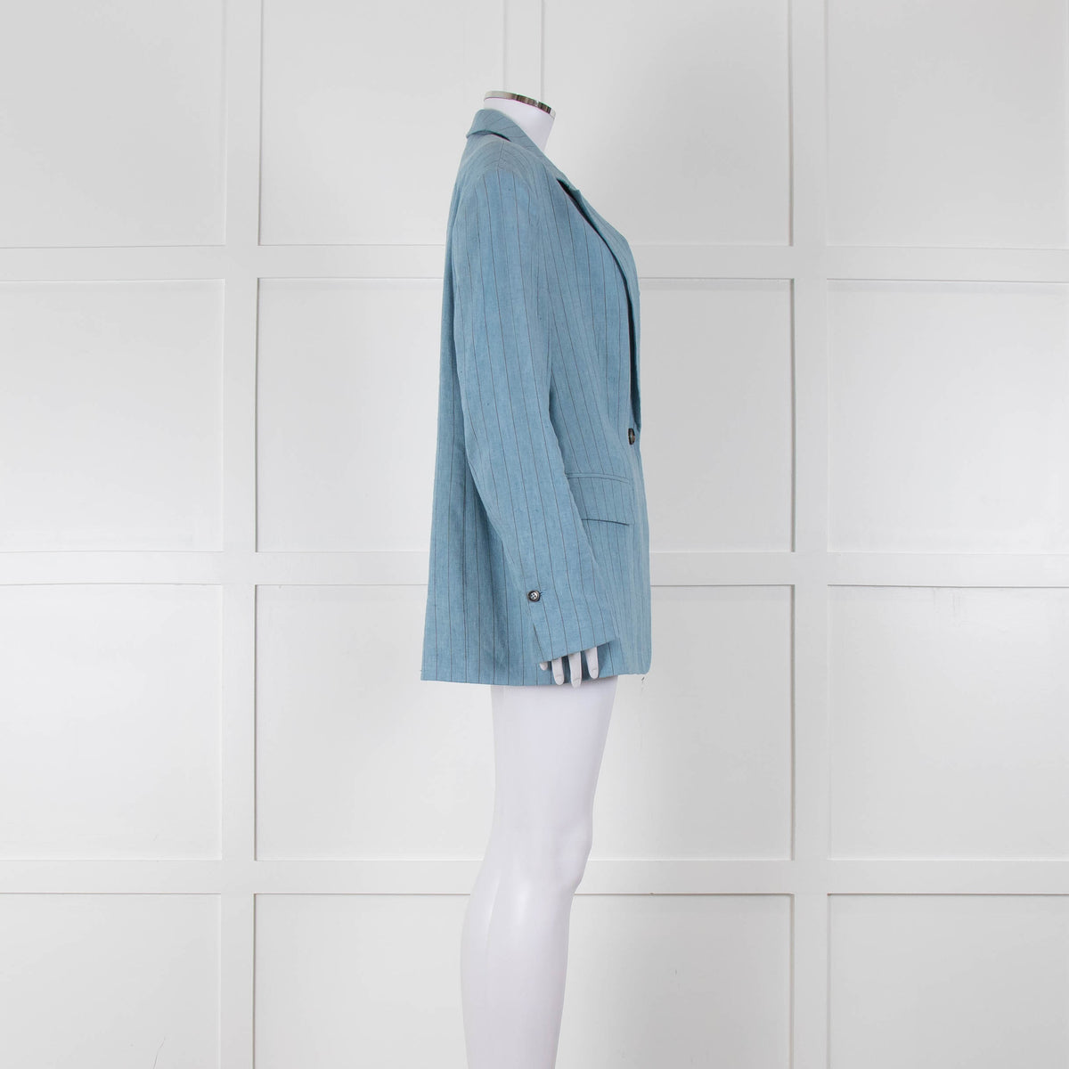 Day Birger Blue Cotton Fine Pinstripe Straight Blazer