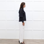 Maje Black White Polka Dot Top With Tiered Sleeve