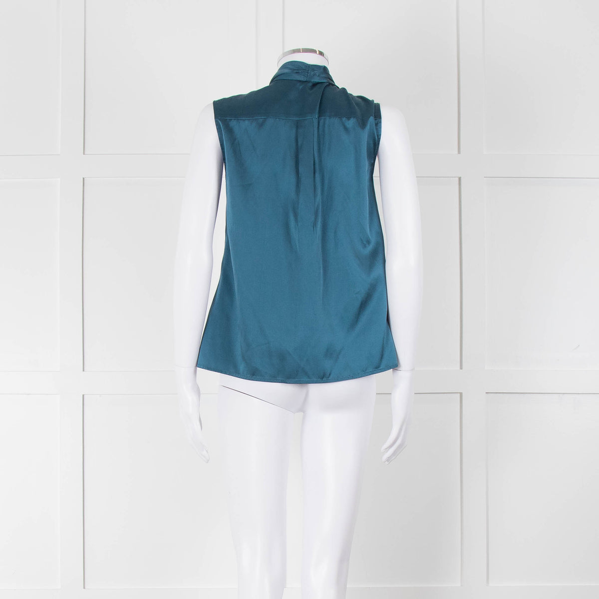 Max Mara Studio Teal Tie Neck Sleeveless Silk Top