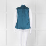 Max Mara Studio Teal Tie Neck Sleeveless Silk Top