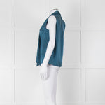 Max Mara Studio Teal Tie Neck Sleeveless Silk Top