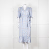 Sandro Pale Blue White Black Paisley Print Wrap Silk Dress