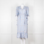 Sandro Pale Blue White Black Paisley Print Wrap Silk Dress