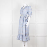 Sandro Pale Blue White Black Paisley Print Wrap Silk Dress