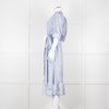 Sandro Pale Blue White Black Paisley Print Wrap Silk Dress