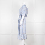 Sandro Pale Blue White Black Paisley Print Wrap Silk Dress