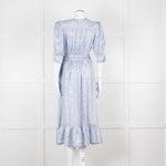 Sandro Pale Blue White Black Paisley Print Wrap Silk Dress