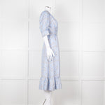 Sandro Pale Blue White Black Paisley Print Wrap Silk Dress