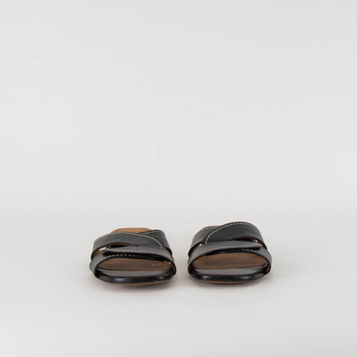 Chloe Black Leather Twist Candice Flat Slide Sandals