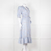 Sandro Pale Blue White Black Paisley Print Wrap Silk Dress