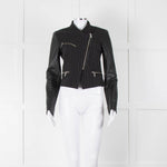 Michael By Michael Kors Black Pinstripe Leather Sleeve Zip Jacket