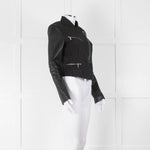 Michael By Michael Kors Black Pinstripe Leather Sleeve Zip Jacket