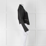 Michael By Michael Kors Black Pinstripe Leather Sleeve Zip Jacket