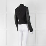 Michael By Michael Kors Black Pinstripe Leather Sleeve Zip Jacket
