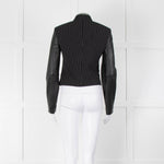 Michael By Michael Kors Black Pinstripe Leather Sleeve Zip Jacket