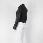 Michael By Michael Kors Black Pinstripe Leather Sleeve Zip Jacket