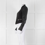 Michael By Michael Kors Black Pinstripe Leather Sleeve Zip Jacket