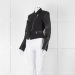 Michael By Michael Kors Black Pinstripe Leather Sleeve Zip Jacket