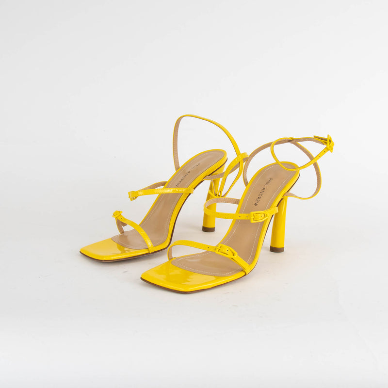 Paul Andrew Slinky Yellow Patent Leather Strappy Heel Sandals