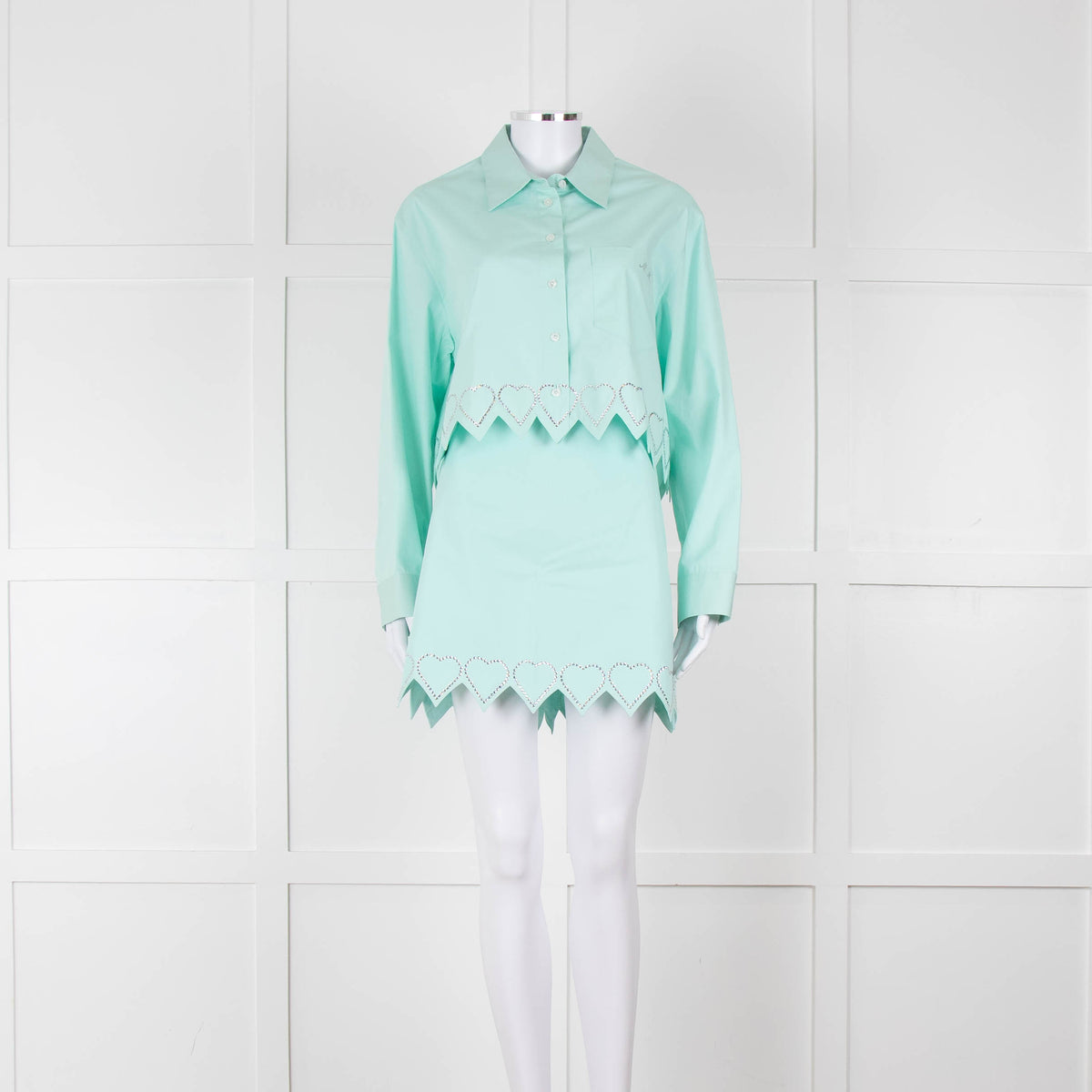 Mach & Mach Turquoise With Diamante Heart Trim Skirt and Shirt Co-ord