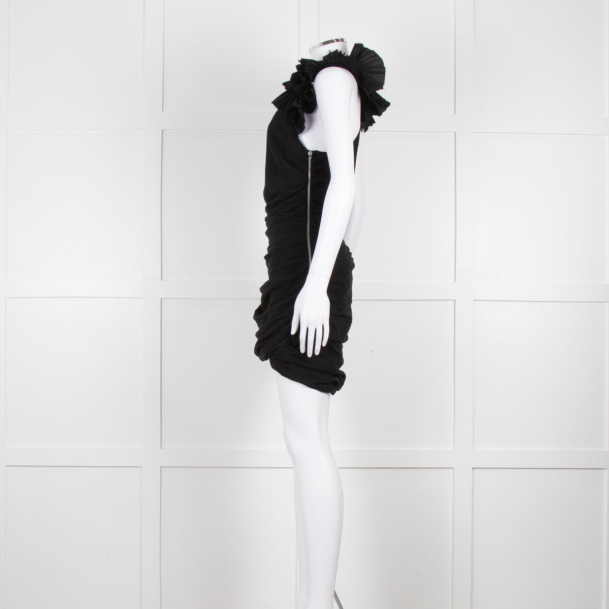 Isabel Marant Black Pleated Ruffle Straps Ruched Dress