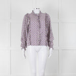 The New Society White Purple Frill Trim Long Sleeve Top