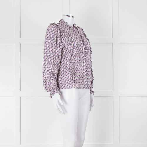 The New Society White Purple Frill Trim Long Sleeve Top