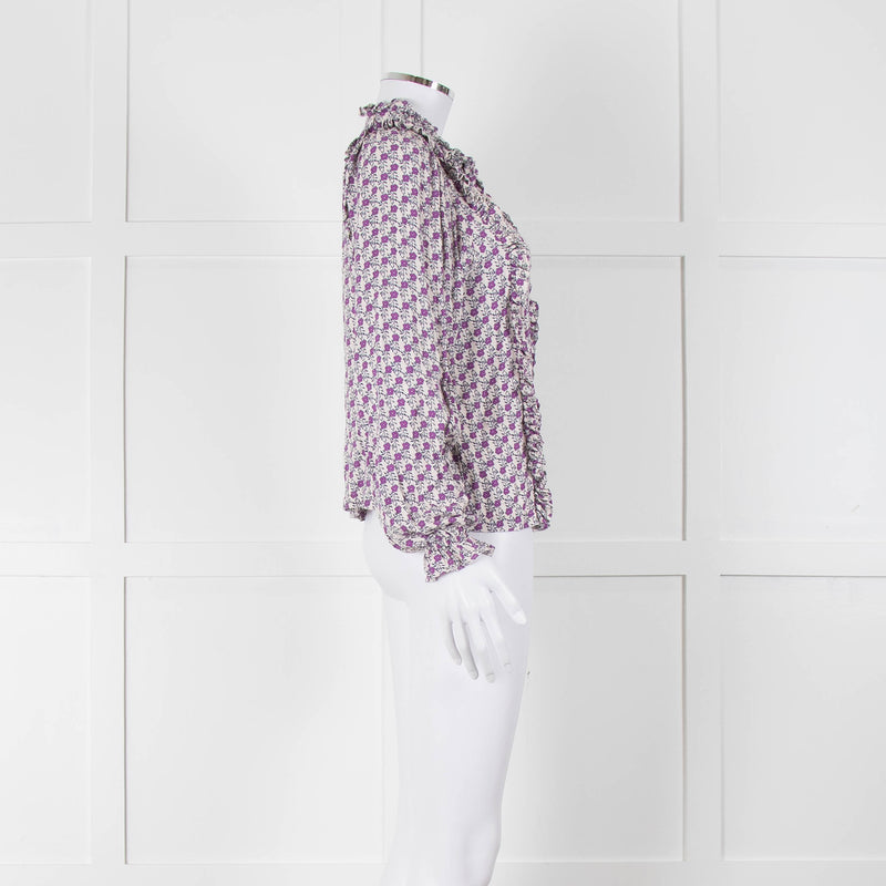 The New Society White Purple Frill Trim Long Sleeve Top