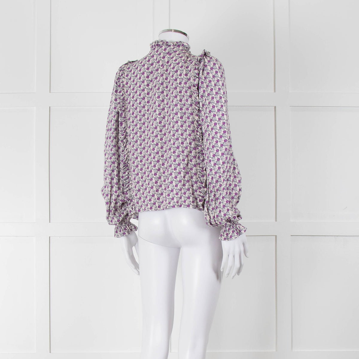 The New Society White Purple Frill Trim Long Sleeve Top