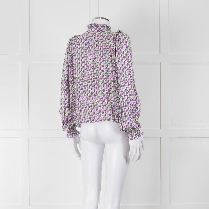 The New Society White Purple Frill Trim Long Sleeve Top