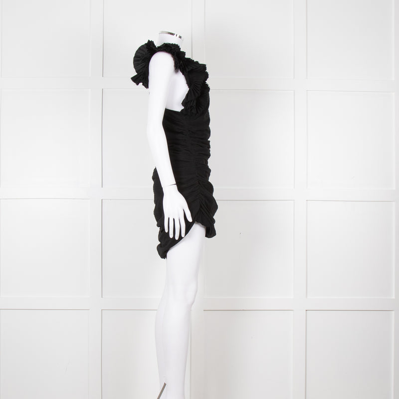 Isabel Marant Black Pleated Ruffle Straps Ruched Dress