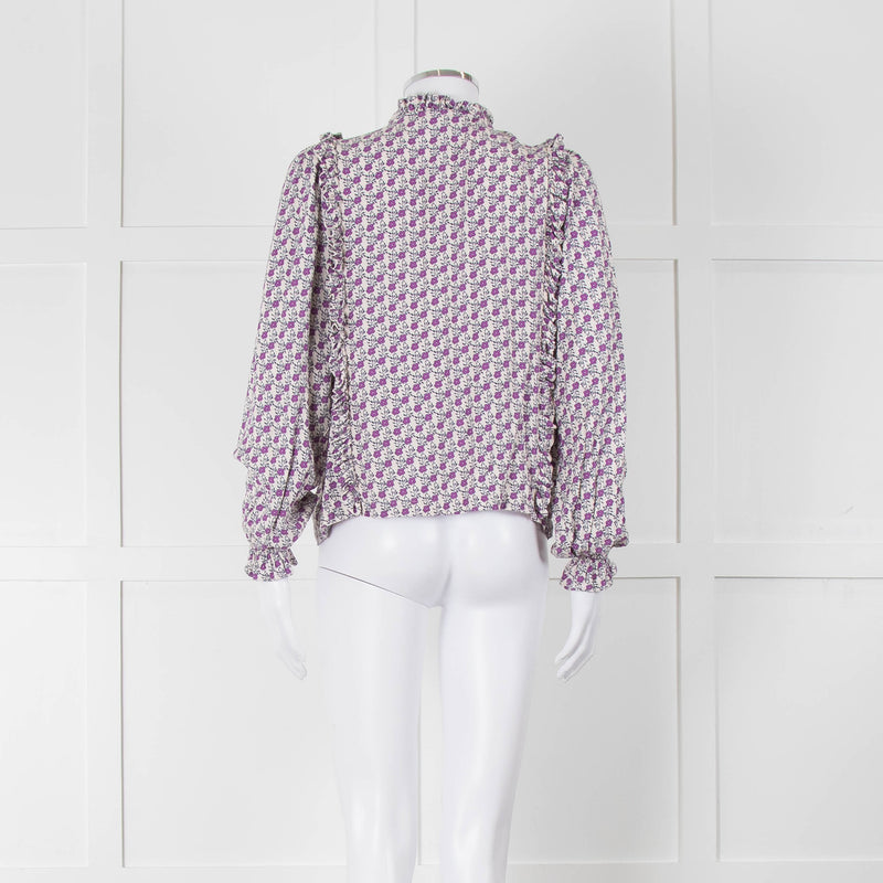 The New Society White Purple Frill Trim Long Sleeve Top