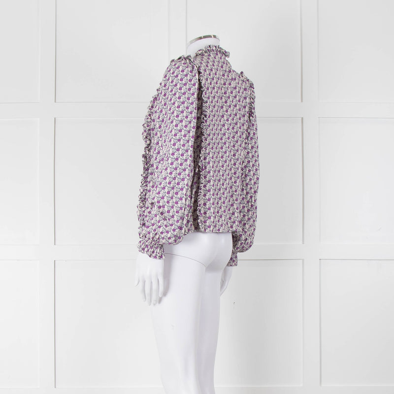 The New Society White Purple Frill Trim Long Sleeve Top