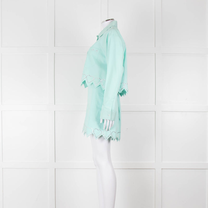 Mach & Mach Turquoise With Diamante Heart Trim Skirt and Shirt Co-ord