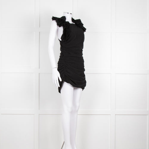 Isabel Marant Black Pleated Ruffle Straps Ruched Dress
