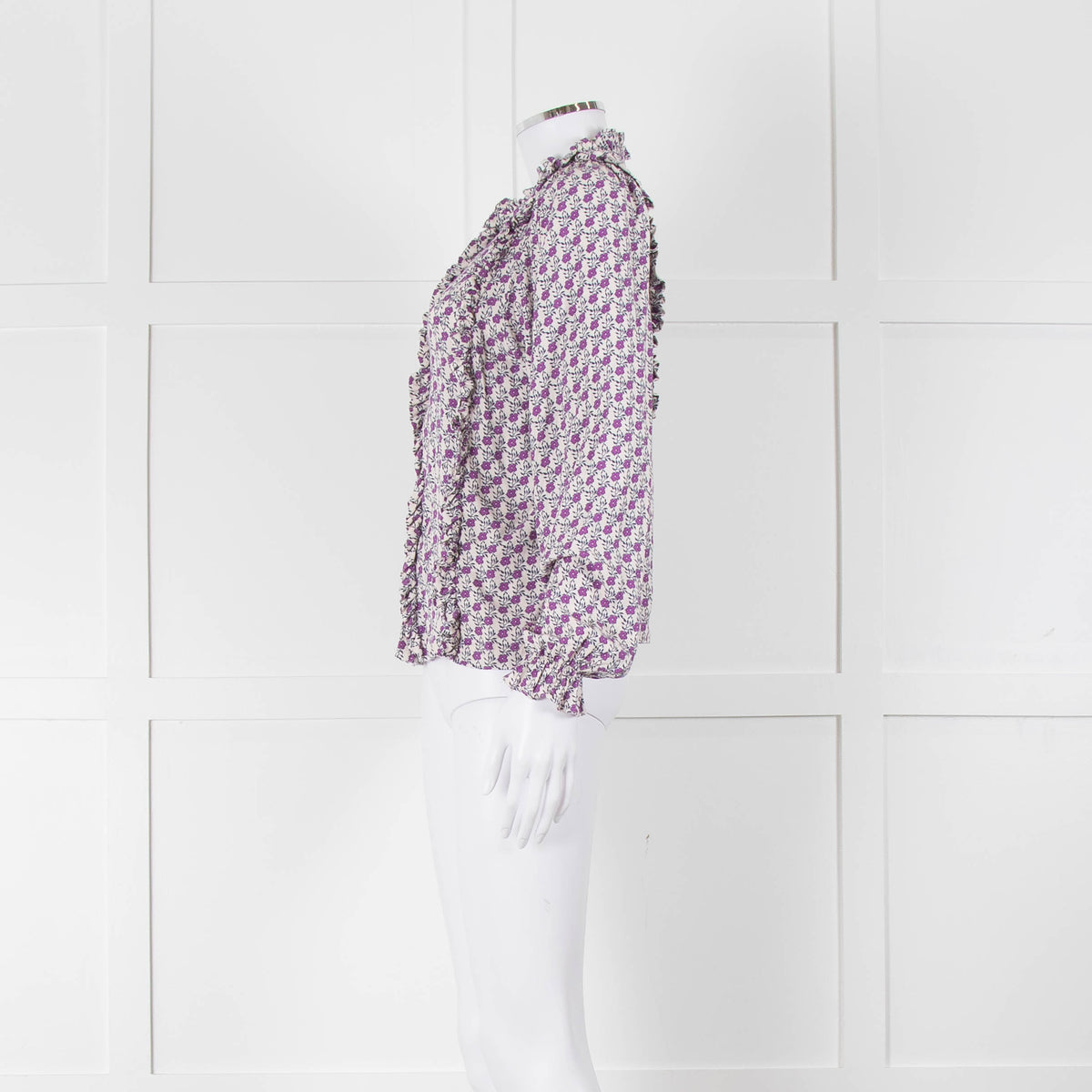 The New Society White Purple Frill Trim Long Sleeve Top
