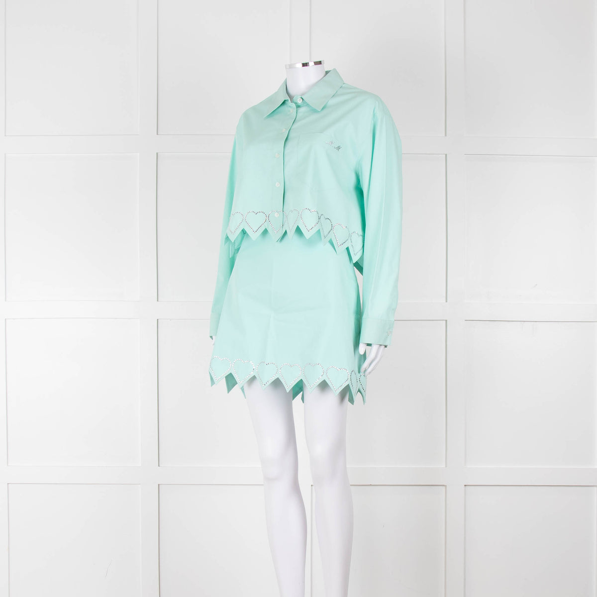 Mach & Mach Turquoise With Diamante Heart Trim Skirt and Shirt Co-ord