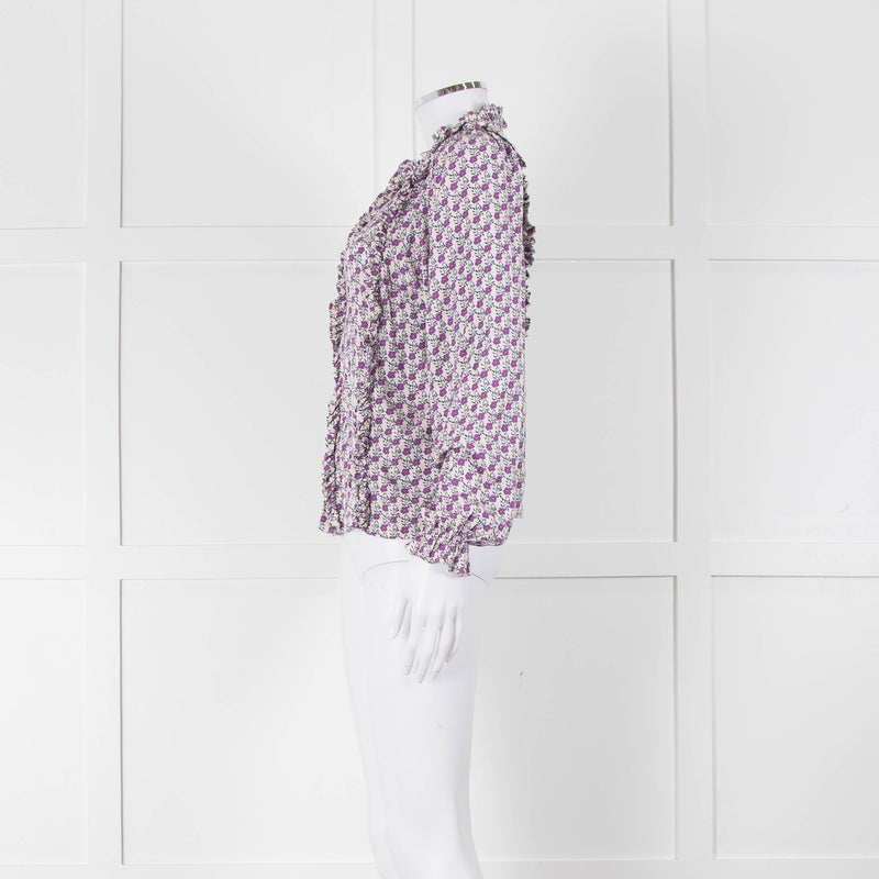 The New Society White Purple Frill Trim Long Sleeve Top
