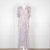 Berenice Pale Pink Blue Floral Frill Detail Wrap Dress